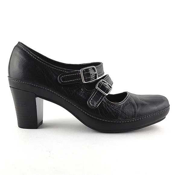 Clarks Artisan Passion Black Leather Double Strap Mary Jane Pump Heel Size 8M - Picture 3 of 16